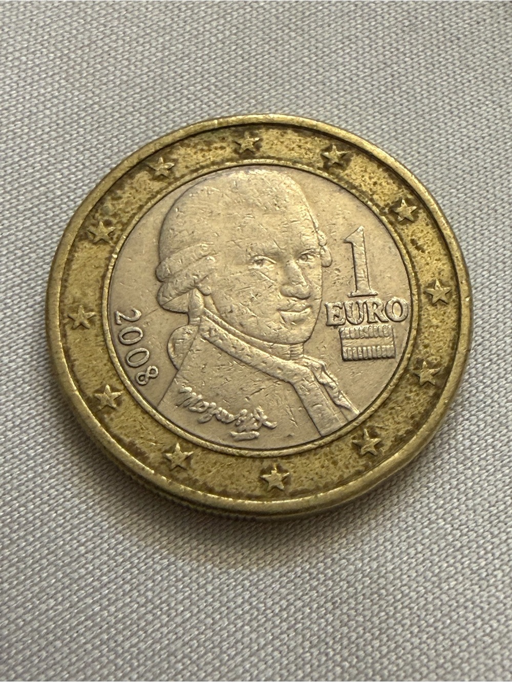 Austria 1 Euro Coin 2008 Wolfgang Amadeus Mozart Austrian Currency Circulated
